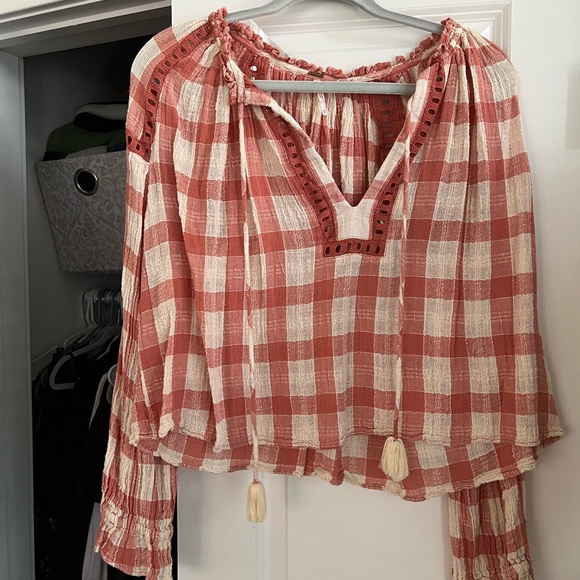 Free People Plaid tie-front blouse - Picture 1 of 1